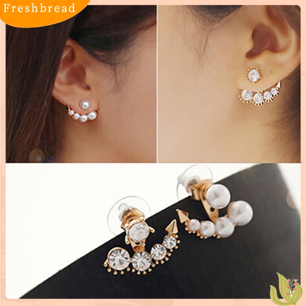 &lt; Freshbread &gt; Ear Stud Asimetris Fashion Giwang Telinga Mutiara Imitasi Dengan Berlian Imitasi Untuk Wanita