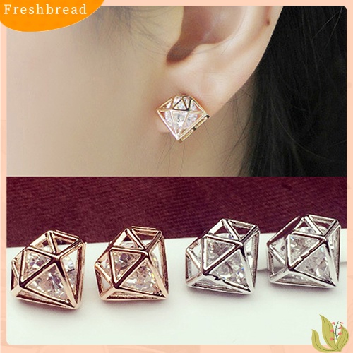 &lt; Freshbread &gt; Wanita Cubic Zirconia Berongga Telinga Studs Earrings Pesta Pernikahan Fashion Perhiasan