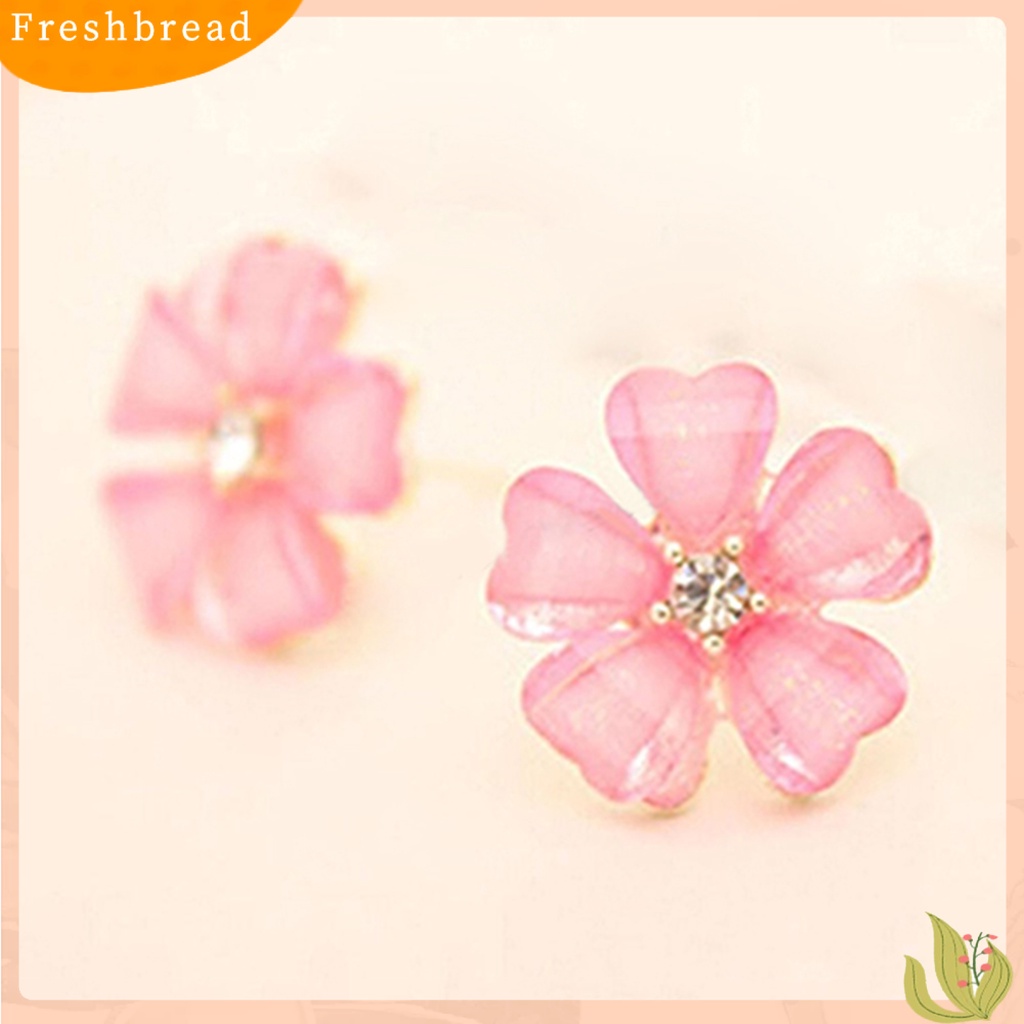 &lt; Freshbread &gt; Ear Stud Kelopak Berlian Imitasi Motif Bunga Bahan Alloy Indah Berkilau Anting Untuk Wanita