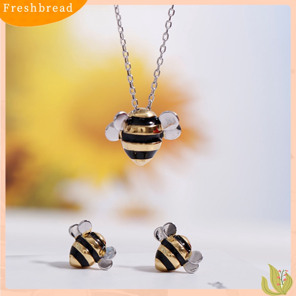 &lt; Freshbread &gt; Anting Tusuk Wanita Bentuk Lebah Perhiasan Tahan Lama Ringan Terang Kilau Telinga Studs Kalung Untuk Pernikahan