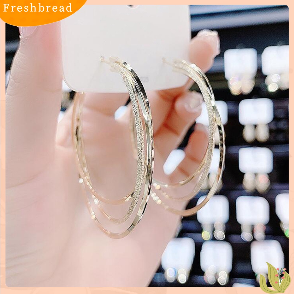 &lt; Freshbread &gt; 1pasang Anting Wanita Multi-layer Berlebihan Mengkilap Tinggi Dipoles Temperamen Telinga Dekorasi Perhiasan Bulat Besar Hoop Earrings Wanita Hadiah