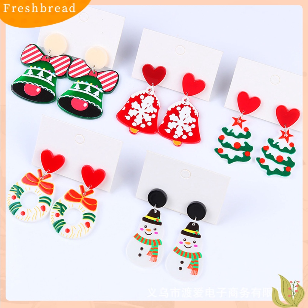 &lt; Freshbread &gt; 1pasang Anting Menjuntai Lonceng Natal Berdandan Wanita Warna Kontras Anting Menjuntai Kartun Untuk Xmas