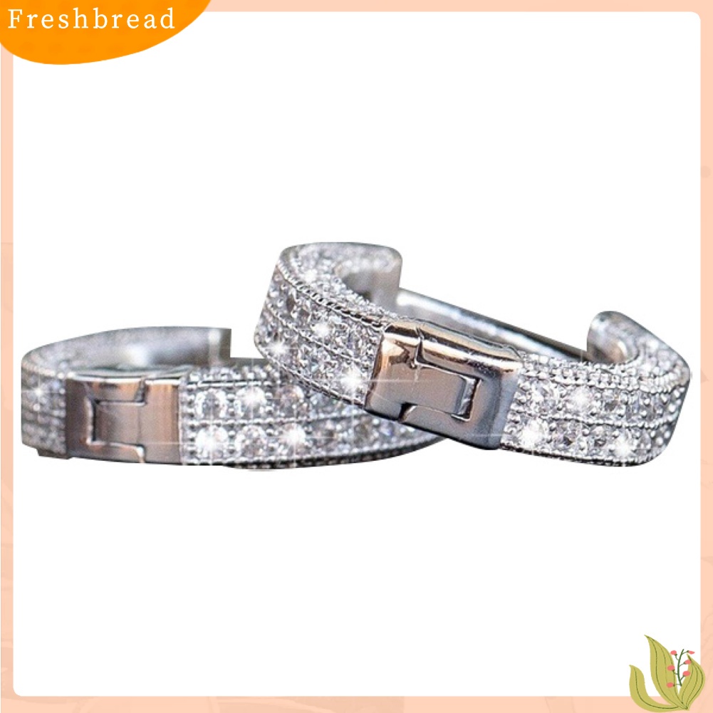 &lt; Freshbread &gt; Shiny Women Rhinestone Hias Lingkaran Huggie Earrings Pesta Perjamuan Perhiasan Hadiah