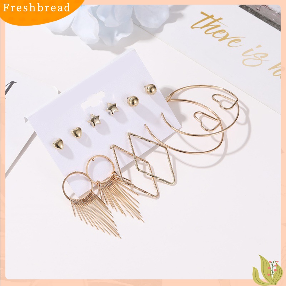 < Freshbread > 6pasang Wanita Mutiara Imitasi Bulat Geometris Menjuntai Ear Stud Hoop Earrings Jewelry