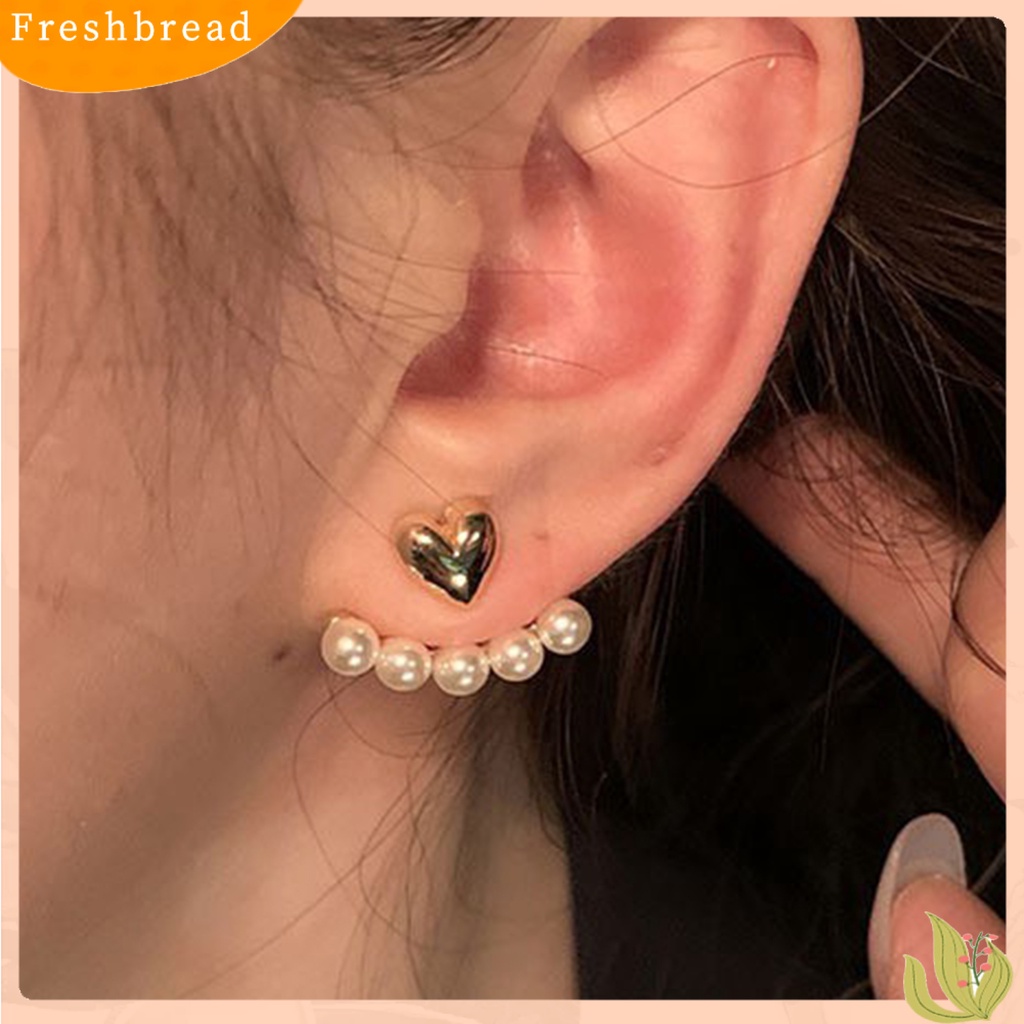 &lt; Freshbread &gt; 1pasang Anting Pejantan Temperamen Elegan Kilau Terang Hias Semua Pertandingan Perhiasan Hadiah Multi-Wear Fashion Wanita Cinta Hati Mutiara Imitasi Telinga Studs Untuk Pakaian Sehari-Hari