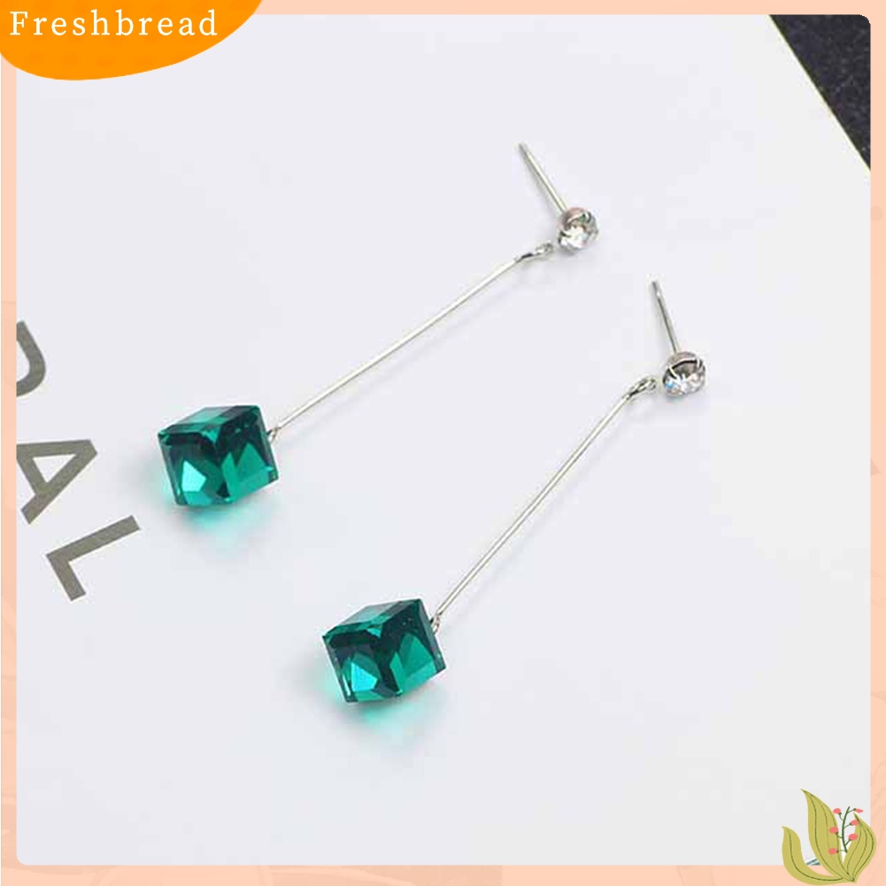 &lt; Freshbread &gt; Wanita Transparan Kubikal Berlian Imitasi Bar Menjuntai Ear Stud Earrings Perhiasan Hadiah