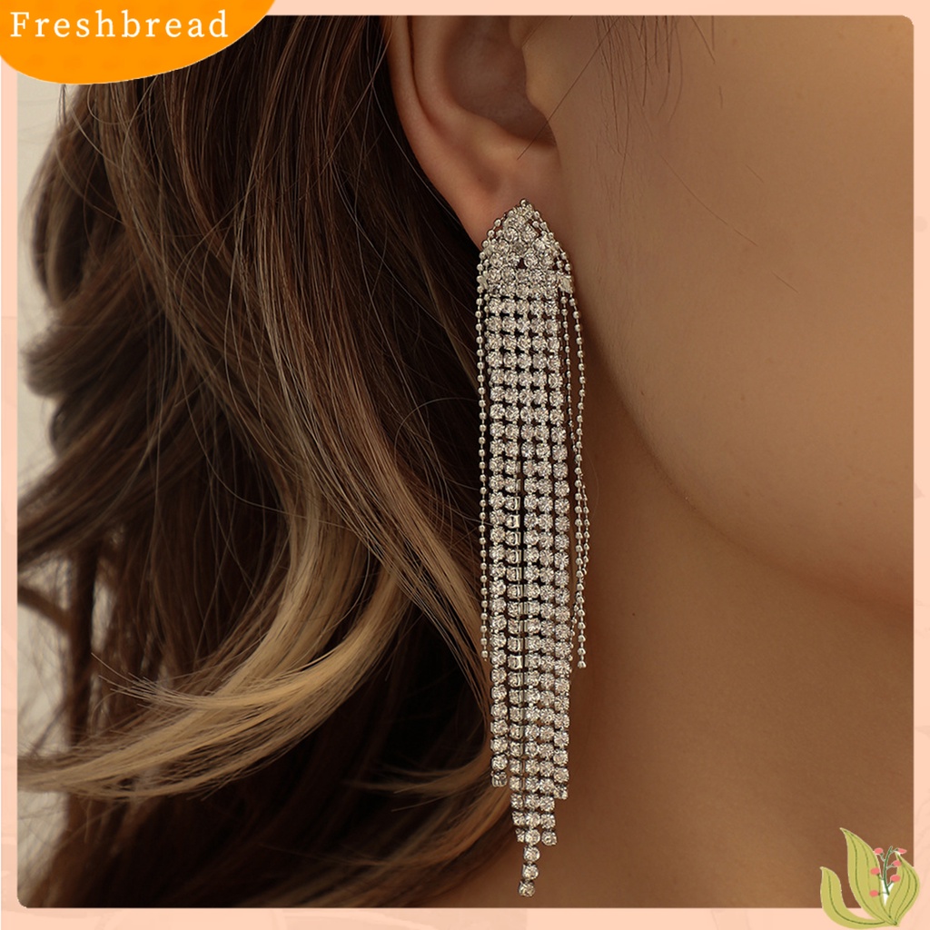 &lt; Freshbread &gt; 1pasang Drop Earrings Jumbai Berlian Imitasi Temperamen Bersinar Cubic Zirconia Menjuntai Anting Untuk Pesta Pernikahan Perjamuan Prom