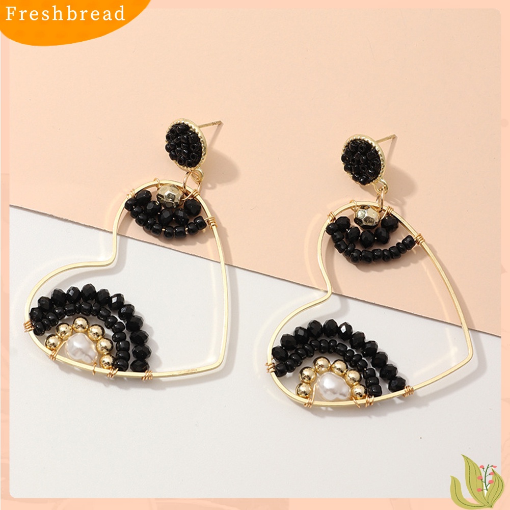 &lt; Freshbread &gt; Boho Wanita Manik-Manik Hati Besar Berongga Menjuntai Telinga Stud Anting Pesta Club Earrings