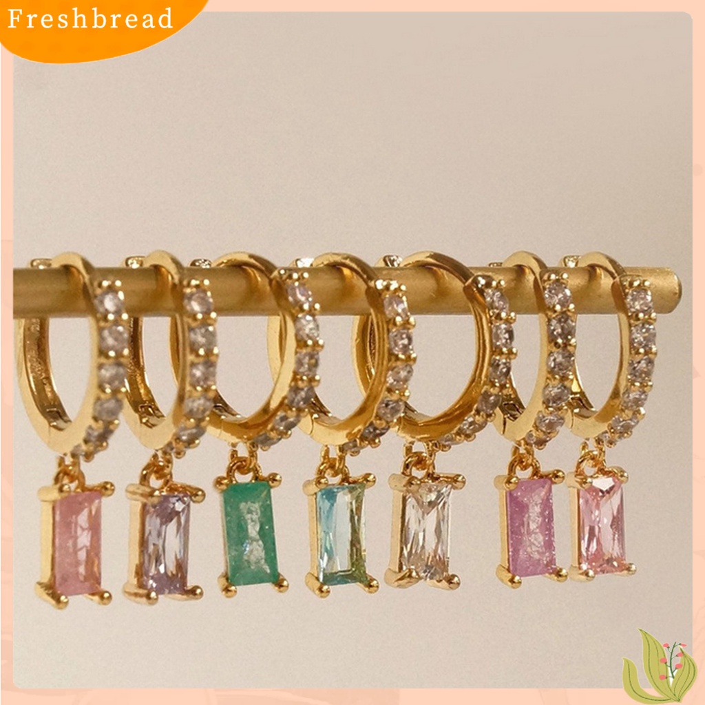 &lt; Freshbread &gt; 1pasang Anting Hoop Persegi Panjang Cubic Zirconia Perhiasan Anting Geometris Halus Untuk Pacaran