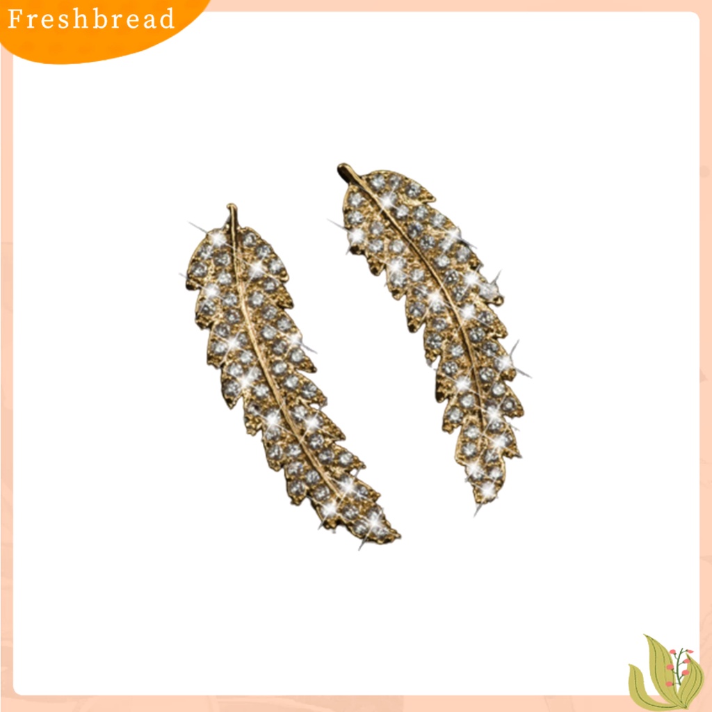 &lt; Freshbread &gt; Wanita Fashion Daun Berlian Imitasi Bertatahkan Telinga Stud Anting Hadiah Perhiasan Romantis