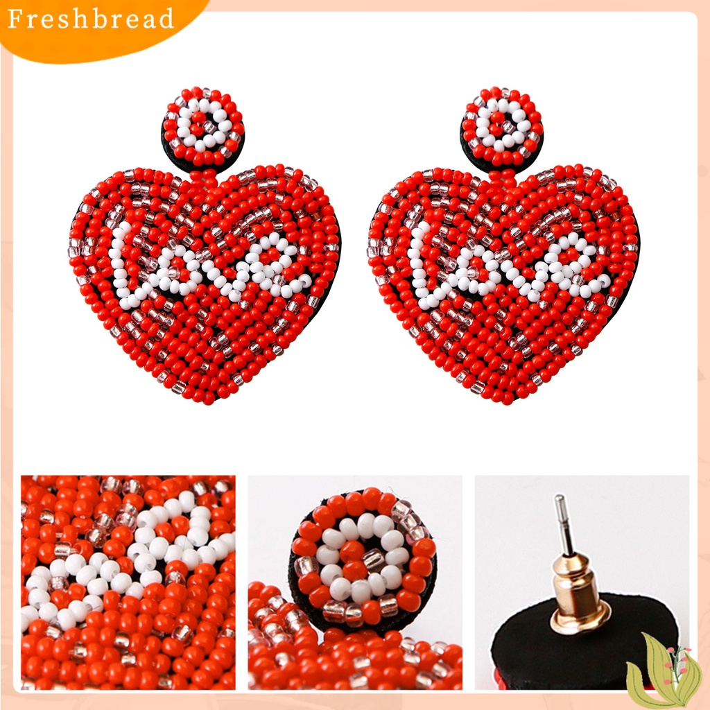 &lt; Freshbread &gt; 1pasang Wanita Drop Earrings Indah Berlebihan Warna Kontras Manual Braided Heart Hanging Earrings Hadiah