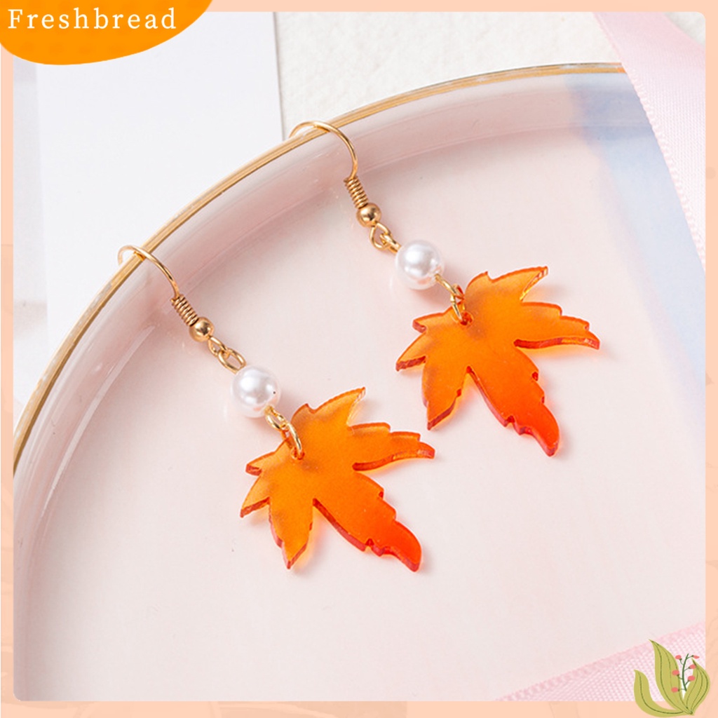 &lt; Freshbread &gt; 1pasang Mutiara Imitasi Dekorasi Drop Anting Rantai Rumbai Orange Sederhana Maple Daun Kait Anting Perhiasan Hadiah