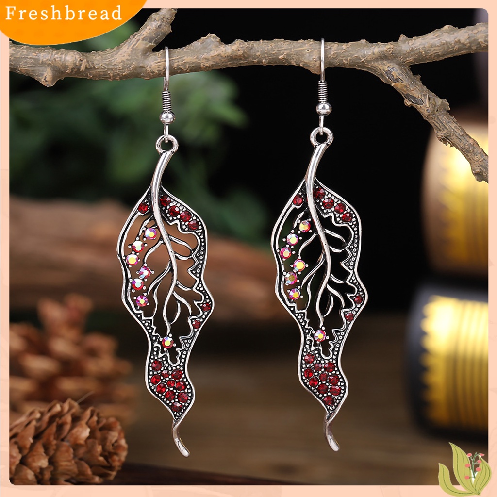 &lt; Freshbread &gt; 1pasang Anting Lady Kreatif Bentuk Daun Individu Berlian Imitasi Drop Earrings Untuk Hadiah