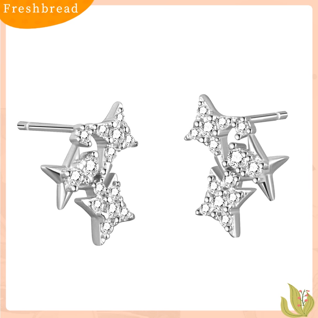 &lt; Freshbread &gt; Wanita Anting Bentuk Bintang Cahaya Mewah Berlian Imitasi Mengkilap Lady Earrings Hadiah Ulang Tahun