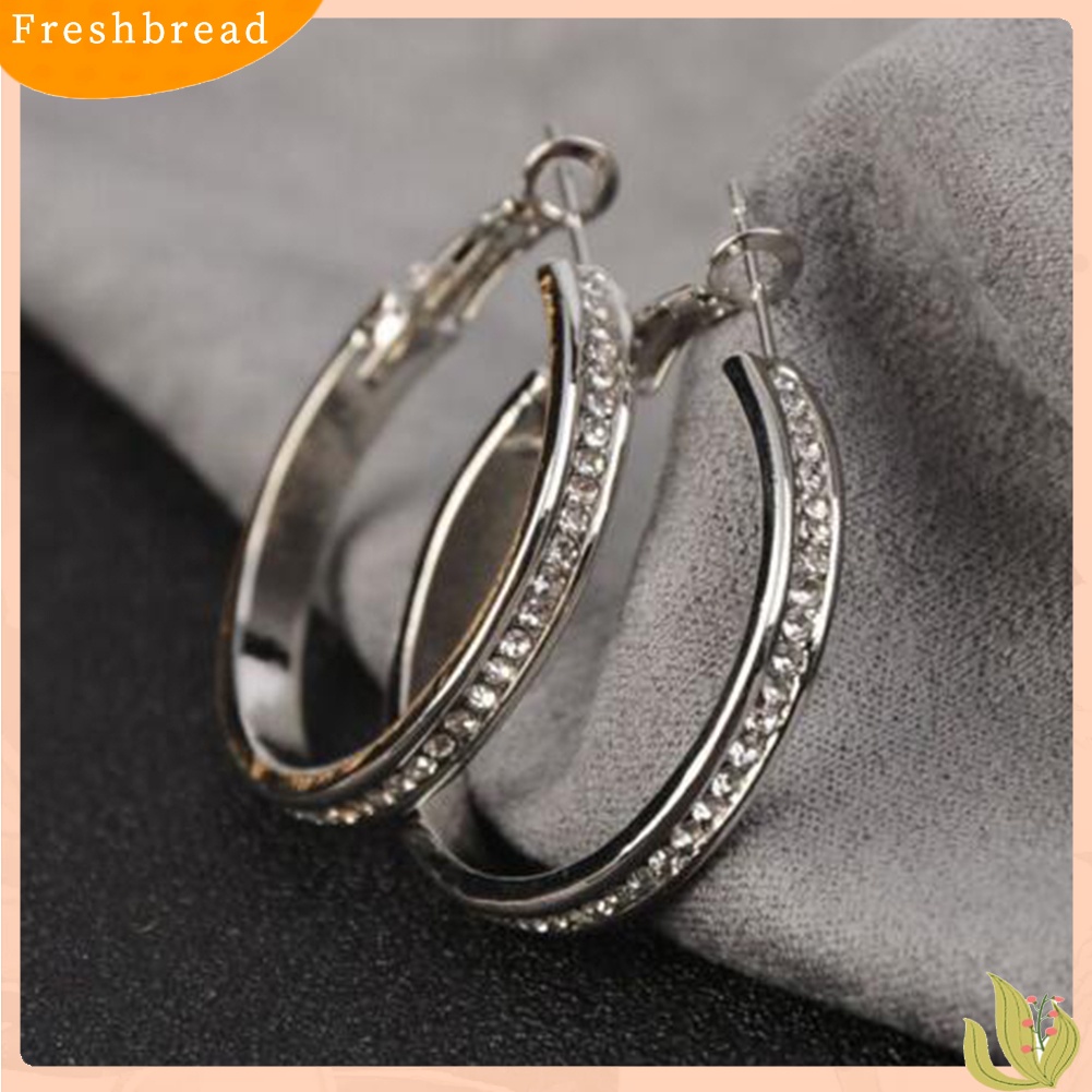 < Freshbread > Berlian Imitasi Bertatahkan Wanita Lingkaran Besar Geometris Menjuntai Hoop Earrings Perhiasan Hadiah