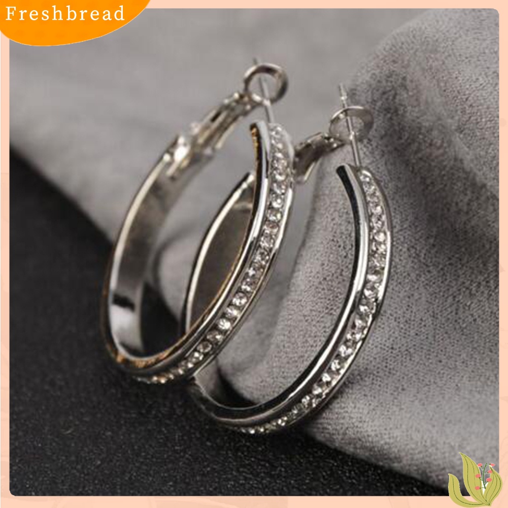 &lt; Freshbread &gt; Berlian Imitasi Bertatahkan Wanita Lingkaran Besar Geometris Menjuntai Hoop Earrings Perhiasan Hadiah