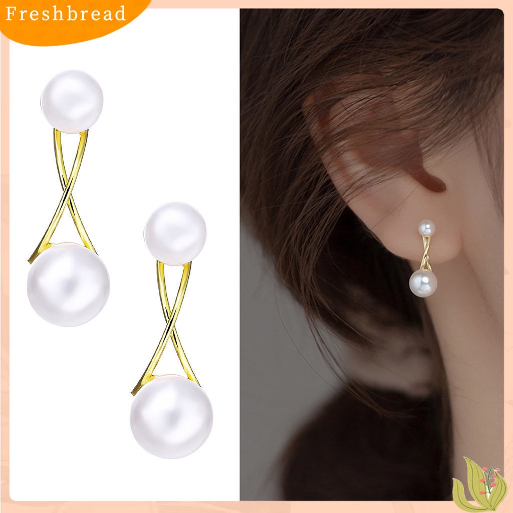 &lt; Freshbread &gt; 1pasang Anting Wanita Gaya Perancis Retro Elegan Berlapis Emas Hypoallergenic Hadiah Fashion Perhiasan High Gloss Faux Pearl Cross Ladies Earrings Untuk Pesta