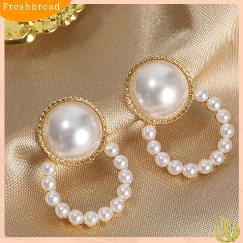 &lt; Freshbread &gt; 1pasang Anting Wanita Gaya Perancis Retro Elegan Berlapis Emas Hypoallergenic Hadiah Fashion Perhiasan High Gloss Faux Pearl Cross Ladies Earrings Untuk Pesta