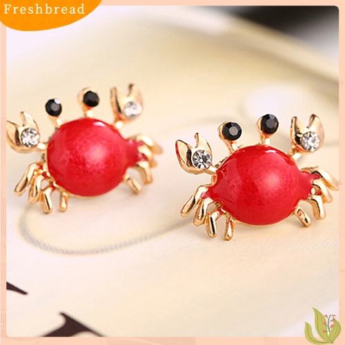 &lt; Freshbread &gt; Wanita Kehidupan Laut Kepiting Berlian Imitasi Ear Studs Golden Alloy Earrings Fashion Jewelry