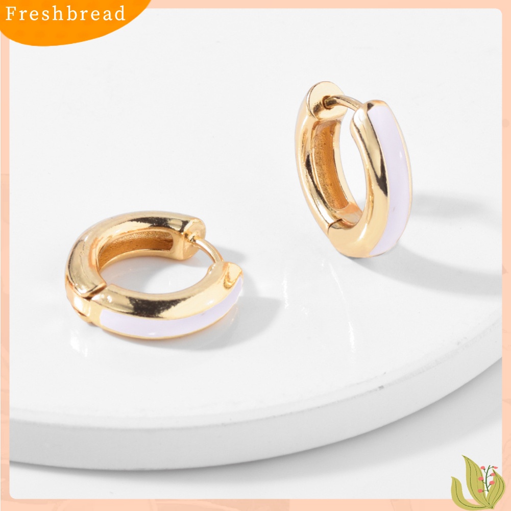 &lt; Freshbread &gt; 1Pc Fashion Wanita Enamel Bulat Huggie Anting Tindik Perhiasan Hadiah Natal