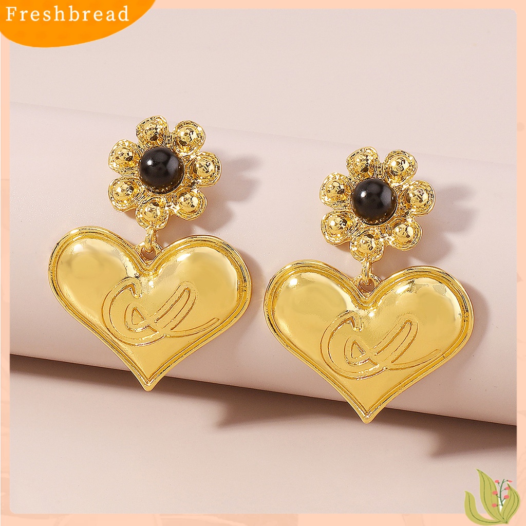 &lt; Freshbread &gt; 1pasang Liontin Anting Temperamen Geometris Jenis Perancis Mutiara Imitasi Bentuk Bunga Berdandan Hias Gaya Istana Vintage Hati Menjuntai Anting-Anting Perhiasan Aksesori