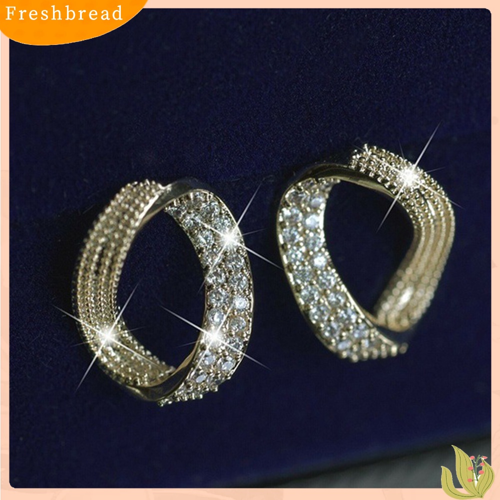 &lt; Freshbread &gt; Wanita Elegan Penuh Cubic Zirconia Geometric Ear Stud Earrings Hadiah Perhiasan Pesta