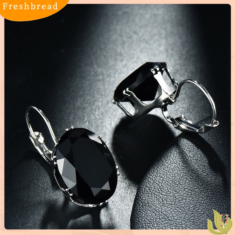 &lt; Freshbread &gt; Fashion Wanita Oval Cubic Zirconia Tergabung Leverback Anting Pesta Perhiasan Hadiah