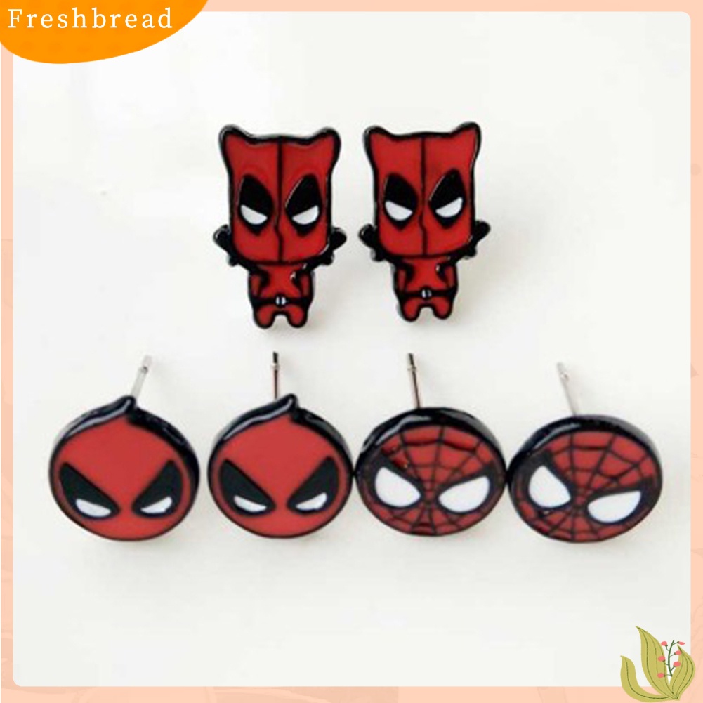 &lt; Freshbread &gt; Fashion Spider Man Deadpool Captain America Kartun Enamel Ear Studs Earrings