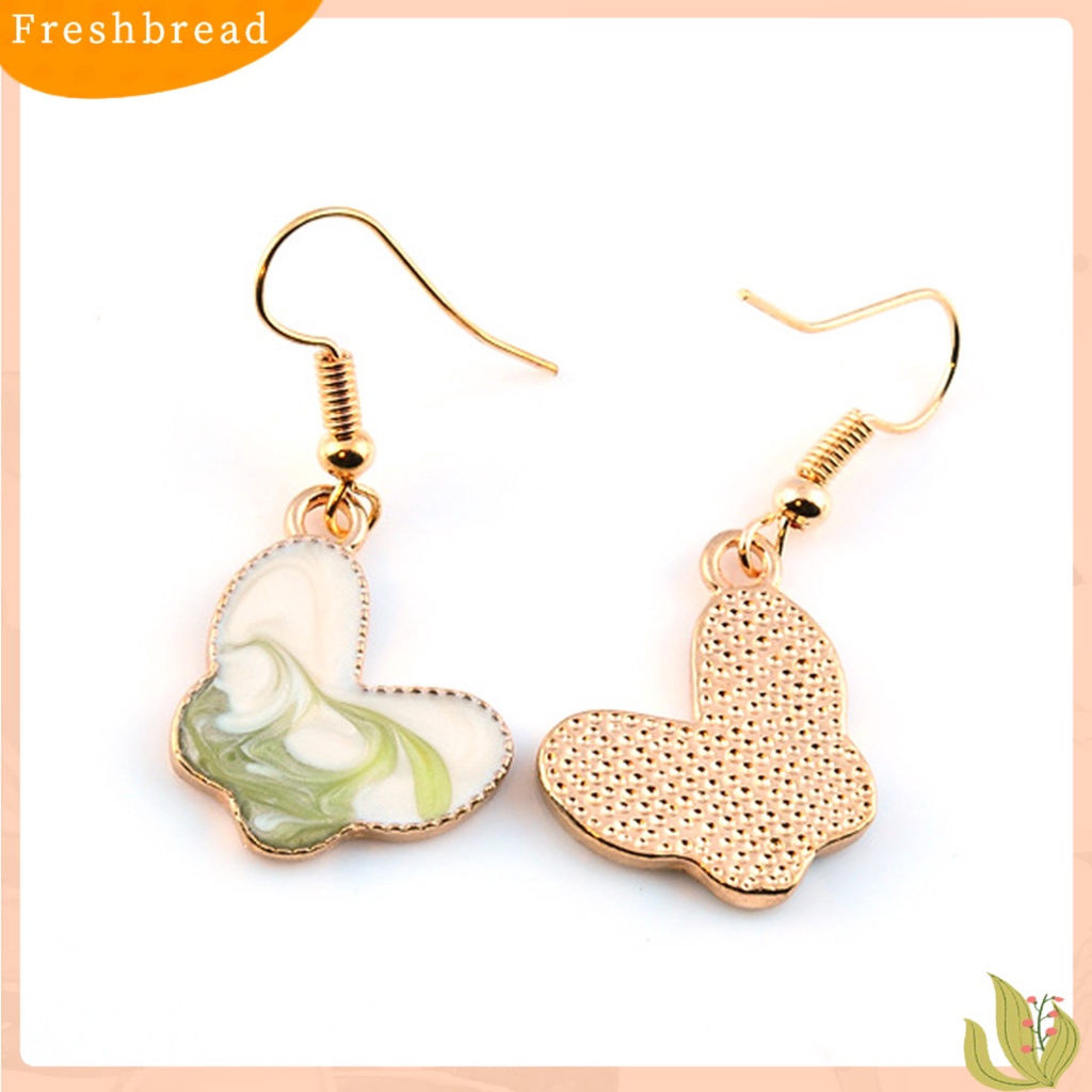 &lt; Freshbread &gt; 1pasang Wanita Anting Kait Lucu Indah Lukisan Minyak Kupu-Kupu Bentuk Drop Earrings Perhiasan Wanita