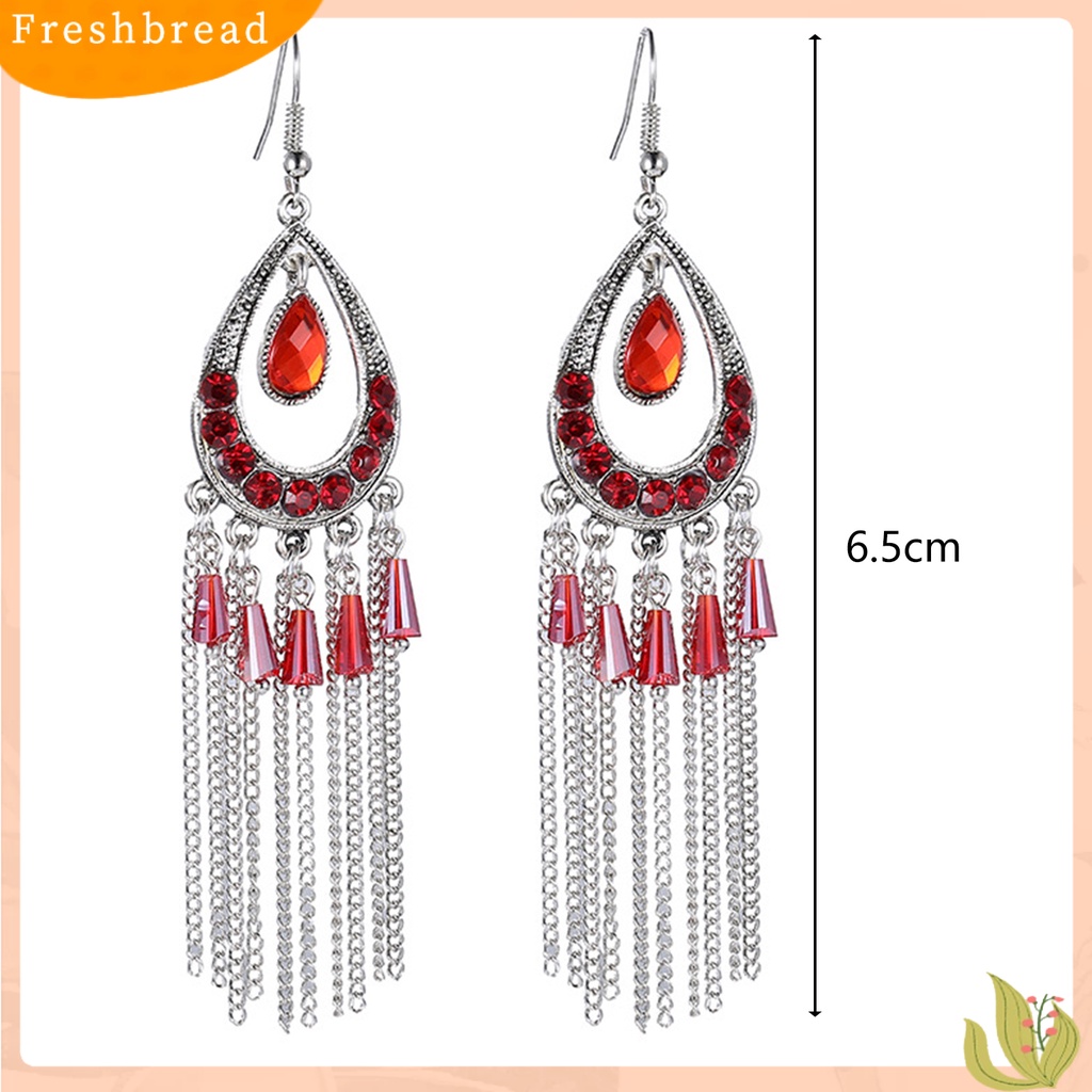 &lt; Freshbread &gt; 1pasang Anting Lady Bentuk Tetesan Air Rumbai Berlian Imitasi Vintage Drop Earrings Untuk Pakaian Sehari-Hari