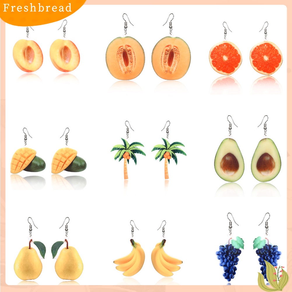 &lt; Freshbread &gt; Wanita Kreatif Kelapa Buah Segar Anting Kait Perhiasan Pesta Liburan Musim Panas