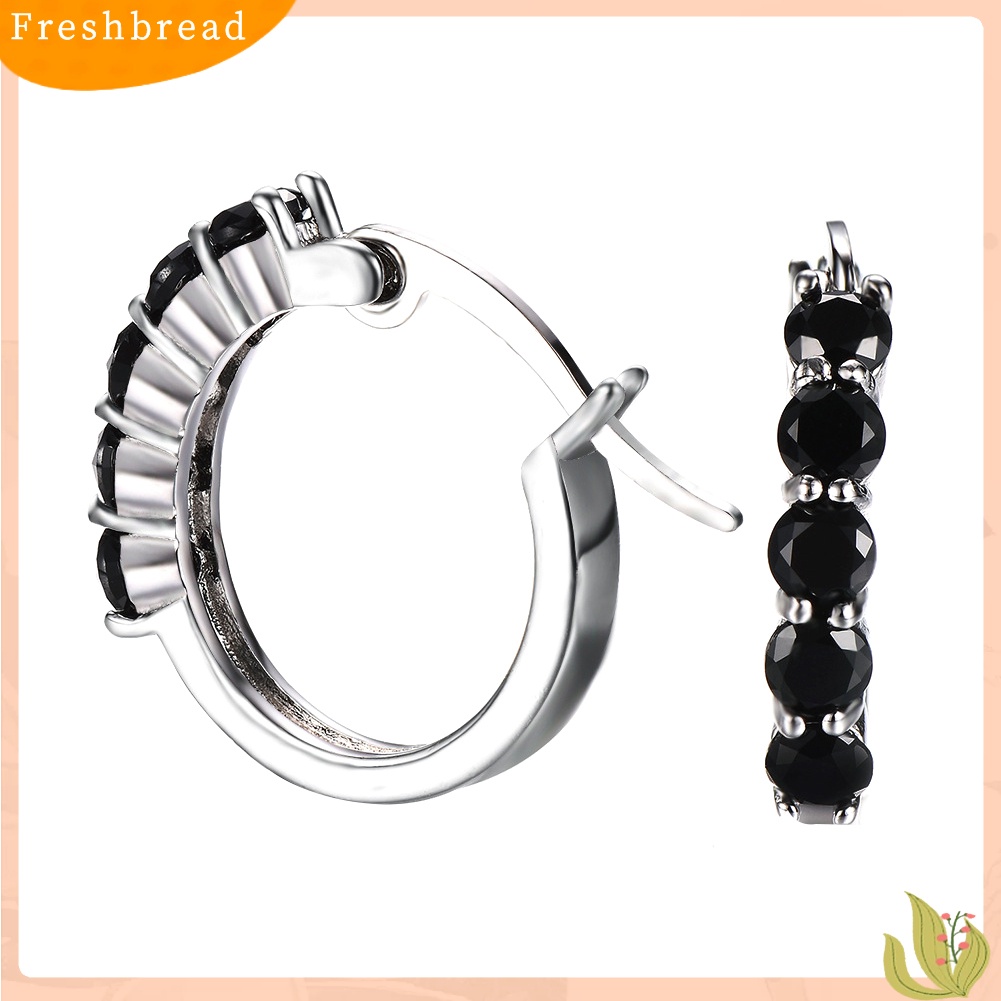 &lt; Freshbread &gt; Wanita Potongan Bulat Cubic Zirconia Hias Perak Disepuh Huggie Earrings Perhiasan Hadiah