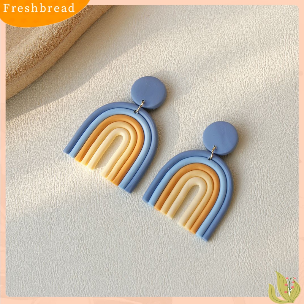 &lt; Freshbread &gt; 1pasang Anting Drop Geometris Bentuk U Clay Polimer Warna-Warni Semua Cocok Anting Tusuk Bohemian Untuk Pacaran