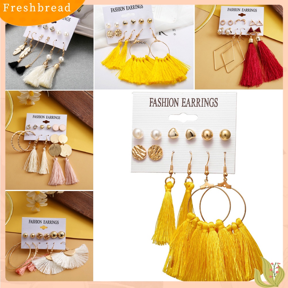 &lt; Freshbread &gt; 6Pcs/Set Bohemia Wanita Rumbai Kait Anting Ear Stud Set Perhiasan Aksesoris