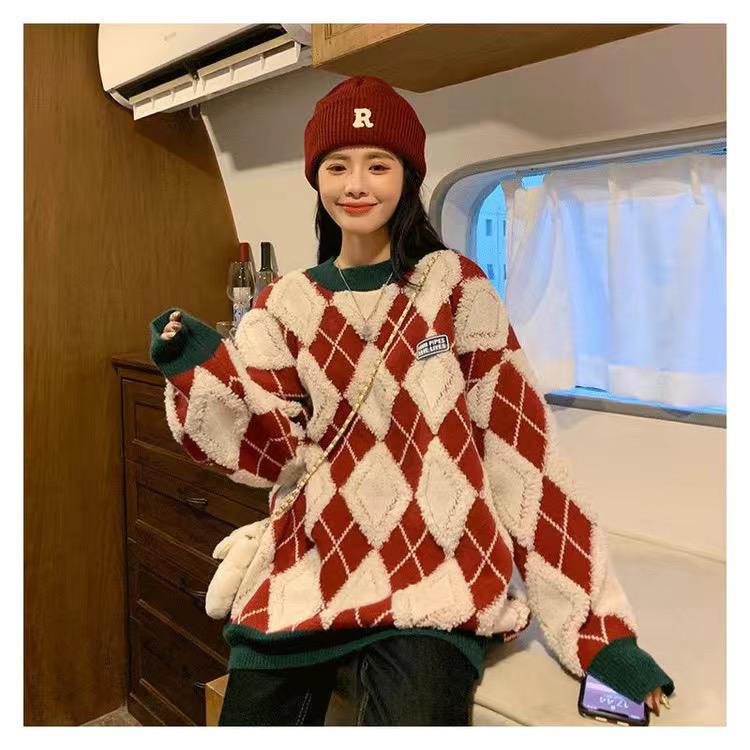 IMPORT CHRISTMAS EDITION MERRY THICK WINTER ARGYLLE SWEATER 3D KNIT WOOL SWITER BAJU HANGAT WANITA MUSIM DINGIN TEMA NATAL KOREAN STYLE