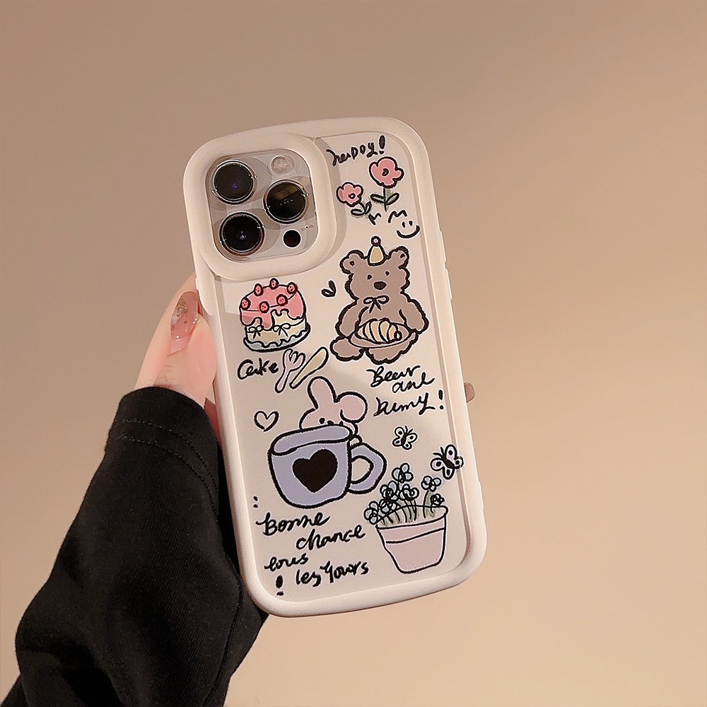 IPHONE Ins Lucu Taman Kue Beruang Kartun Silikon Case Untuk Iphone14 11 12 13 PRO MAX Casing Cover Pelindung AT0156