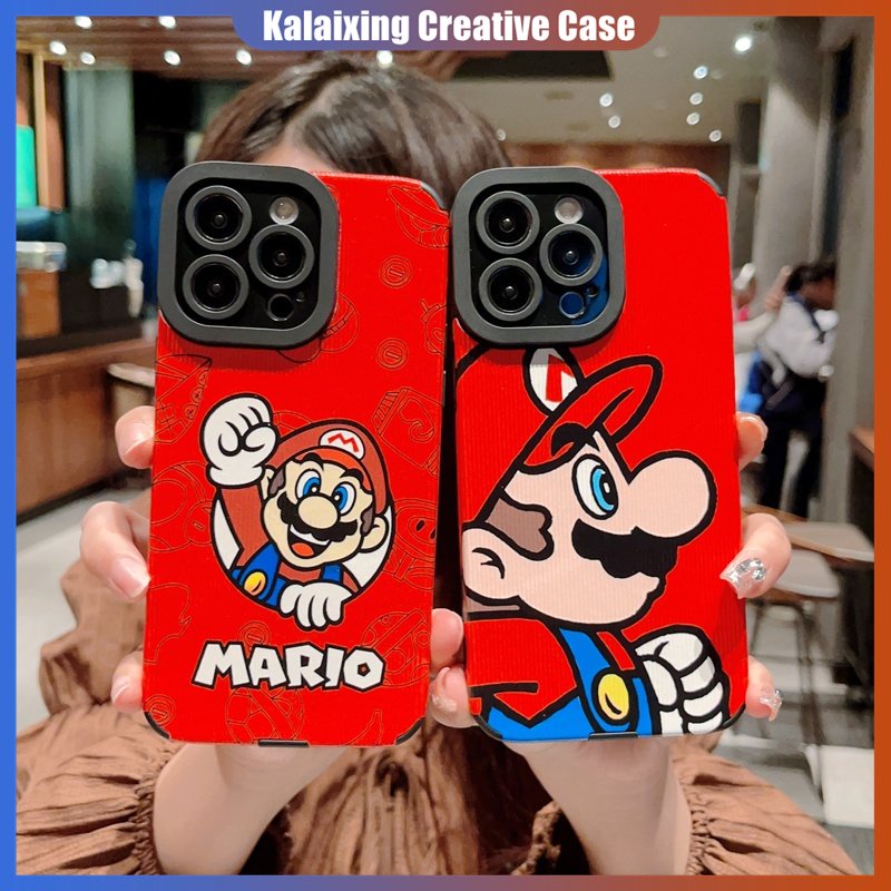 IPHONE Casing Ponsel Bahan Kulit Tepi Lurus Untuk Iphone14 13 12 Pro Max14 Plus X Xs XR Xs Max7 8 Plus Motif Mario Printing Soft Back Cover