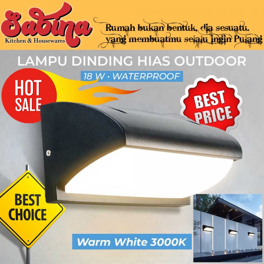 Lampu Dinding Hias LED Outdoor Wall Light 18W 26cm Warm White IP65