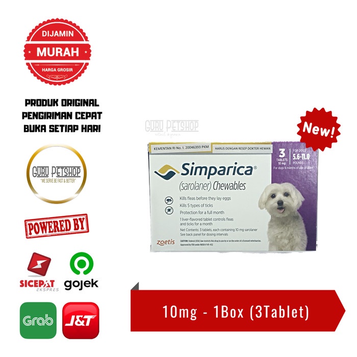 Simparica Obat Kutu Anjing Tablet Kunyah - Purple 10mg (Berat 2.5-5kg)