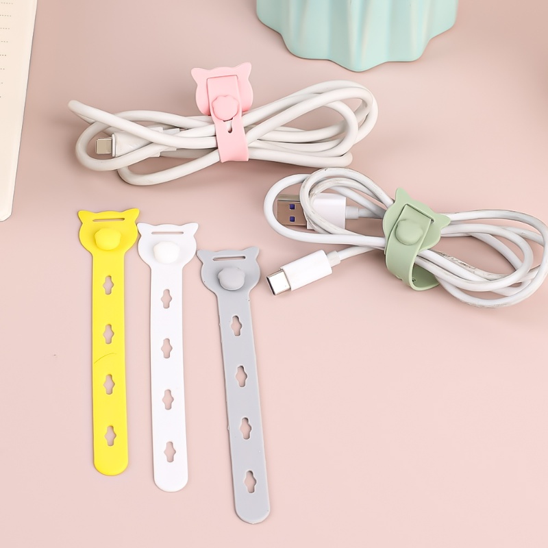 Manajer Kabel Earphone Silikon Warna Murni Multifungsi/Kabel Data Ponsel Lembut Berkualitas Tinggi Organizer Bentuk Kucing