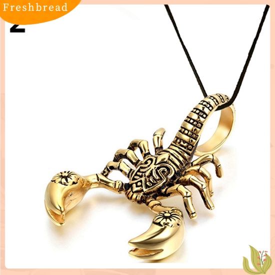 {In Stock} Kalung Pendek Pria Punk Vintage Ukir Scorpion Liontin Tali Kulit Imitasi