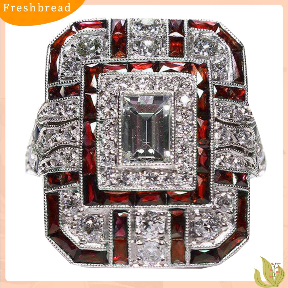 {In Stock} Pernikahan Pertunangan Wanita Retro Cubic Zirconia Bertatahkan Perhiasan Cincin Jari Persegi