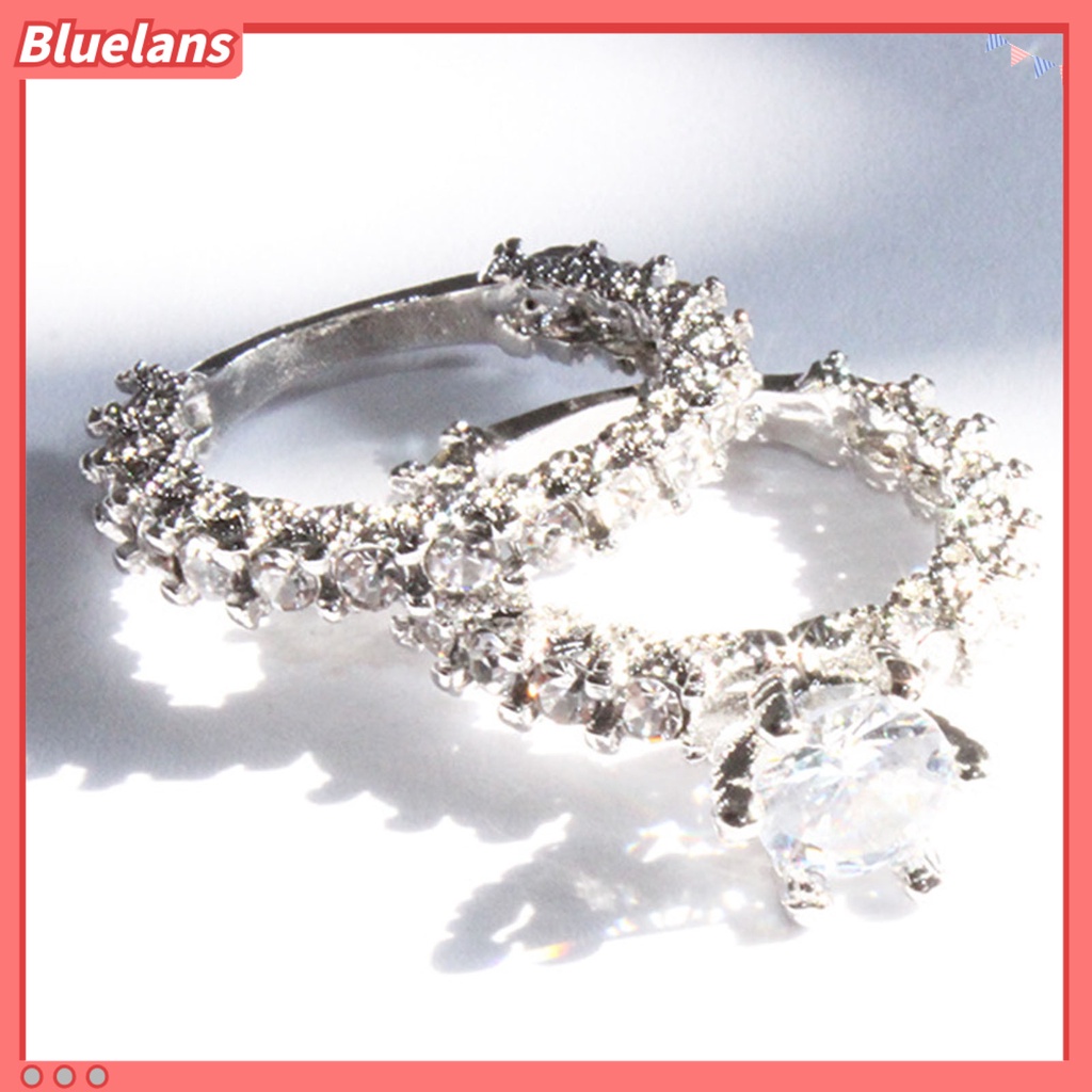 {In Stock} 1pasang Cincin Wanita Full Berlian Imitasi Hias Tidak Luntur Ringan Simetris Pernikahan Circlet Untuk Ulang Tahun