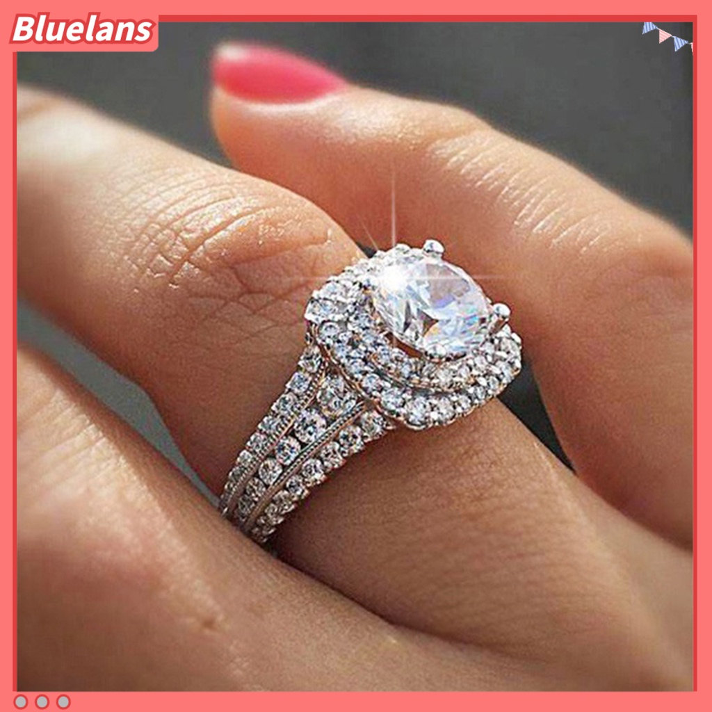 {In Stock} Cincin Wanita Berlian Imitasi Hias Tidak Luntur Ringan Lapisan Ganda Lingkaran Pernikahan Untuk Ulang Tahun