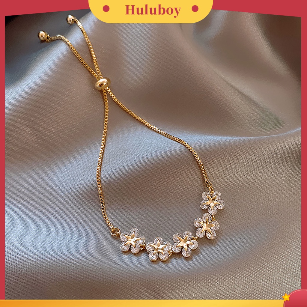 {Ready Stock} Rantai Perhiasan Hadiah Indah Dekorasi Wanita Emas Lima Bunga Gelang Untuk Harian