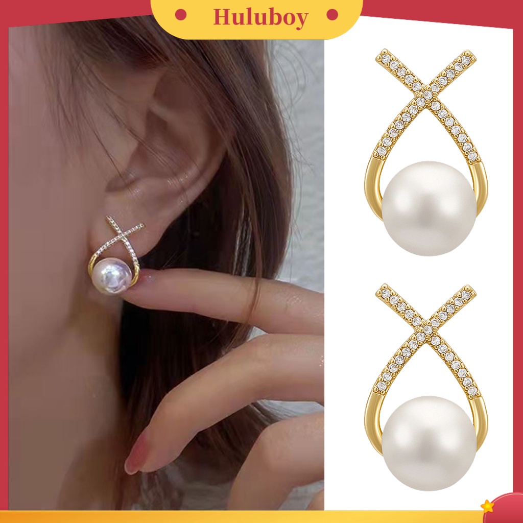 {Ready Stock} 1pasang Anting Pejantan Desain Salib Temperamen Berlian Imitasi Mengkilap Berkilau Semua Pertandingan Dekorasi Hadiah Ulang Tahun Wanita Mutiara Imitasi Ear Studs Perhiasan Pernikahan Untuk Perjamuan