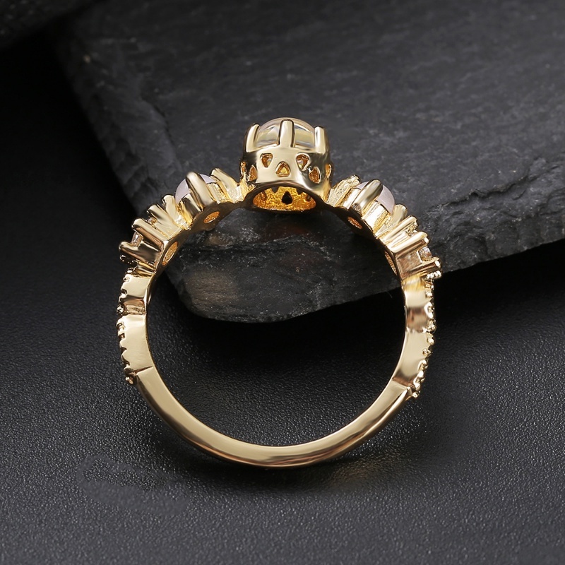 Goldkingdom Aksesoris Perhiasan Fashion Ready Stock Cincin Mutiara Moonstone Putih Berlapis Emas Cincin Pertunangan