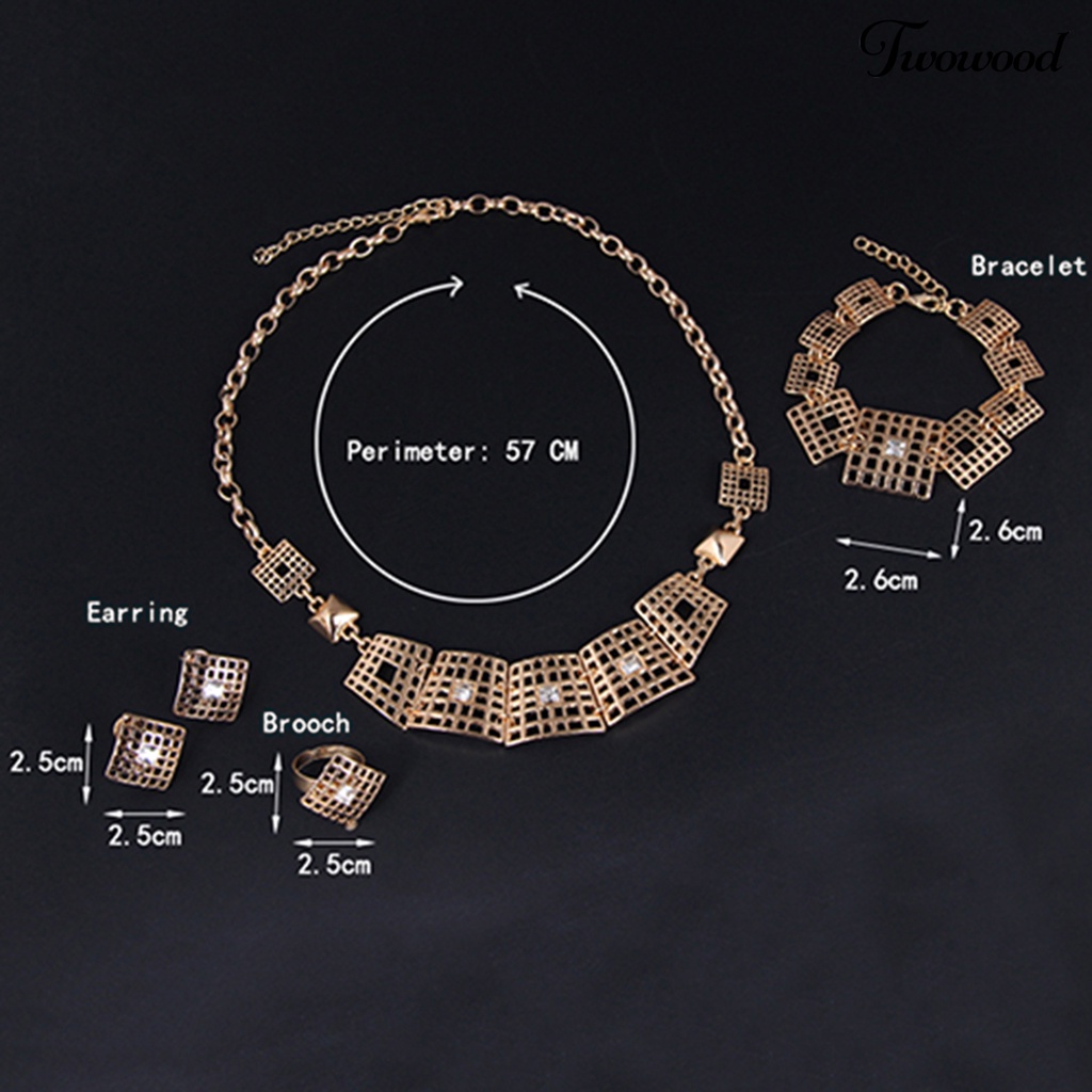 Twowood Wanita Tetesan Air Berongga Pernyataan Kerah Kalung Cincin Anting Gelang Set