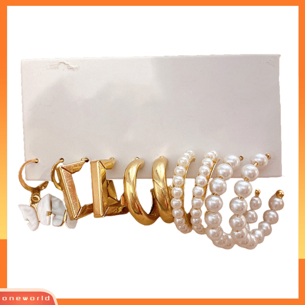 [OWR] 5pasang Wanita Anting Tindik Eye-catching Tahan Aus Geometris Halus Pesona Hias Anti Karat Kupu-Kupu Hoop Lingkaran Anting Perhiasan Aksesoris