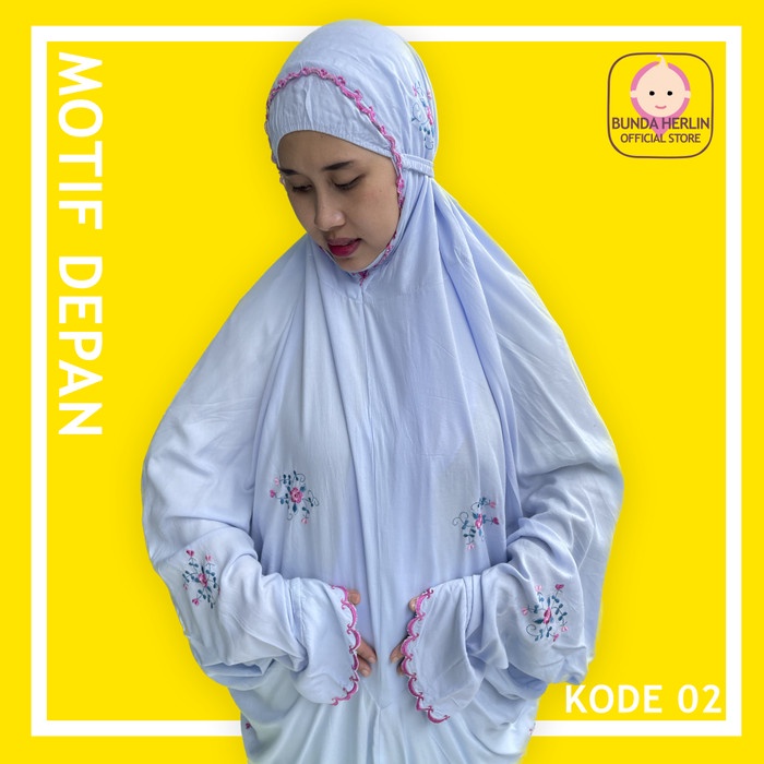 Mukena Bordir Dewasa Terusan Mewah Rayon Putih Motif Bunga Premium